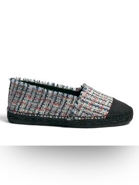 Castaner Multicolor Tweed Espadrille Flats with Black Cap Toe